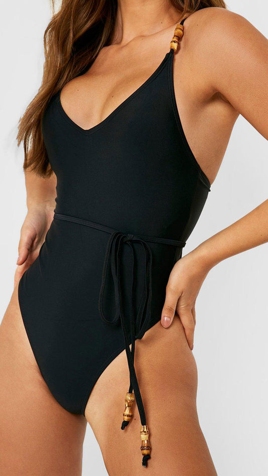 WOODEN BEAD TIE SWIMSUIT