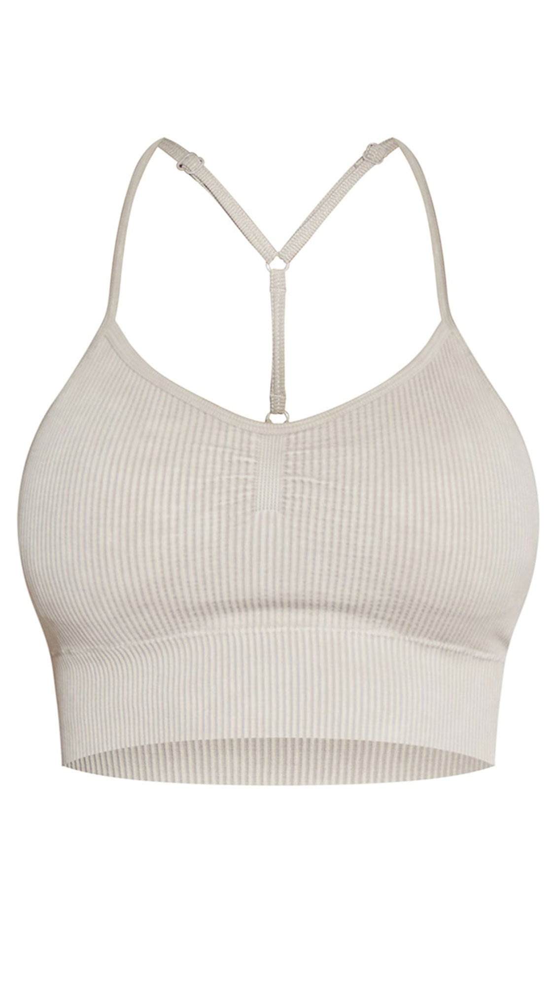 WASH KHAKI SEAMLESS SOFT RIB LONGLINE CAGE BACK TOP