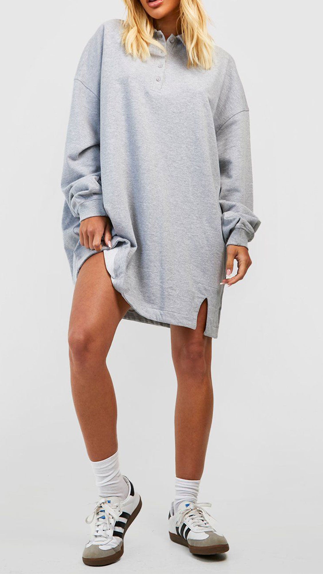 SUPER OVERSIZED COLLAR BUTTON DOWN SWEAT DRESS