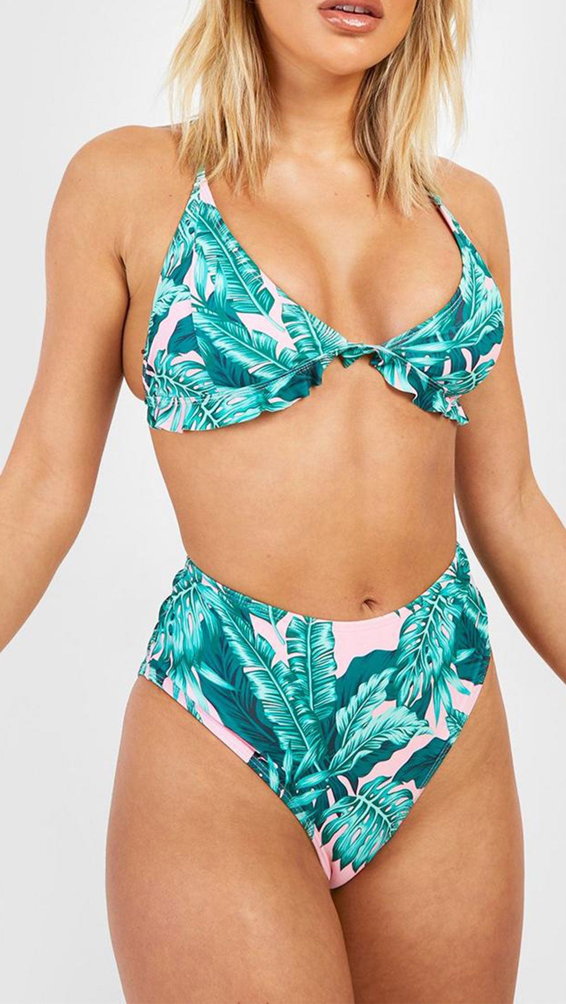 TROPICAL RUFFLE HIGH WAISTED BIKINI SET