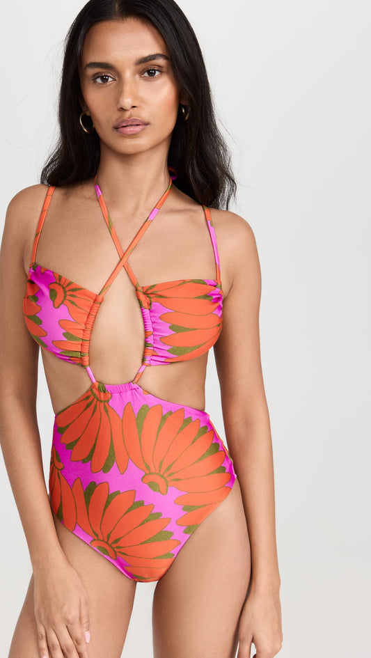 Floral print Sexy CrissCross Halter Cutout Bikini Set Swimsuit