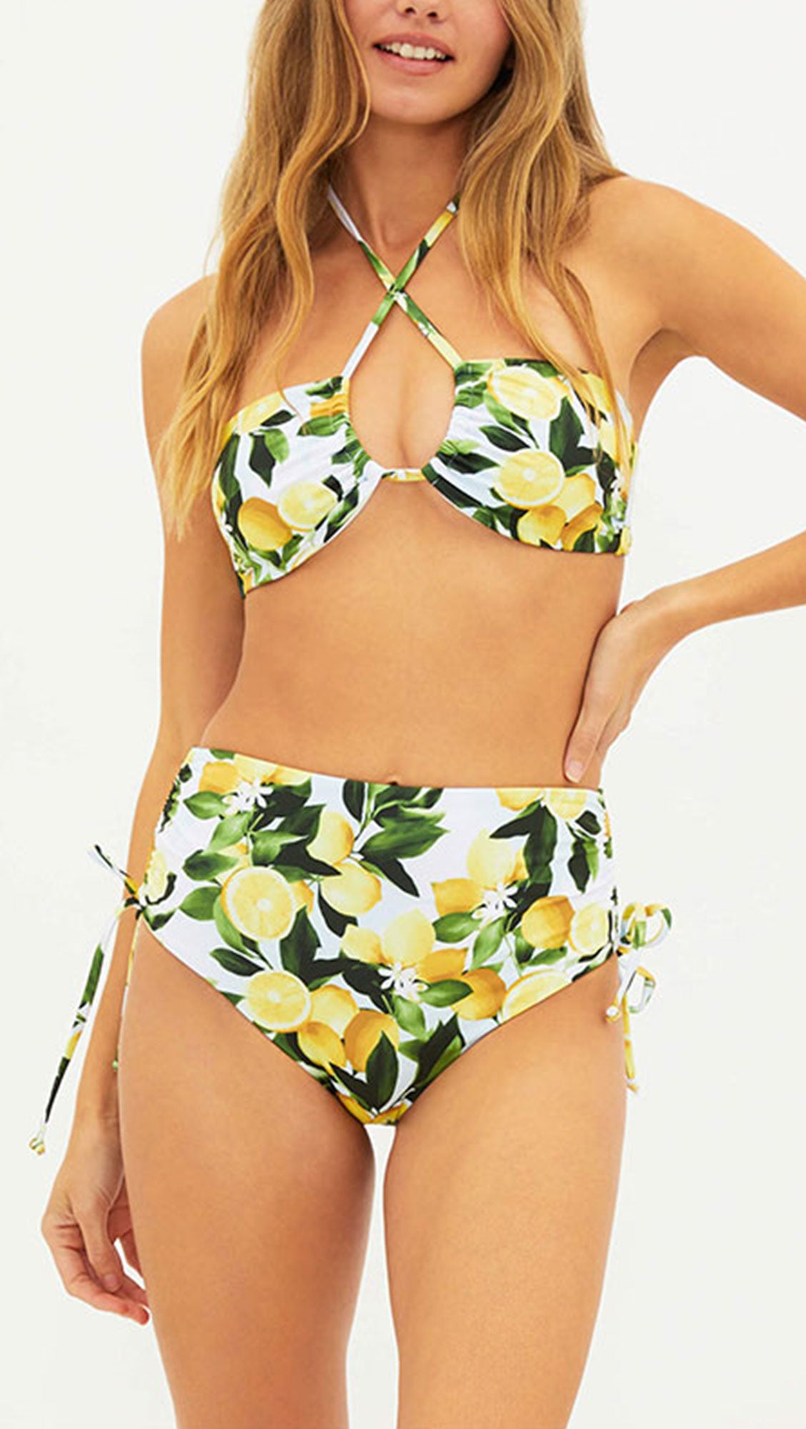 New Arrival Fresh Lemon Print Two Piece Bathing Suit