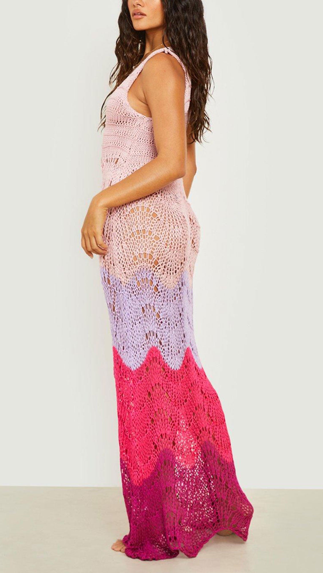 CROCHET CONTRAST SCALLOP SCOOP BEACH DRESS