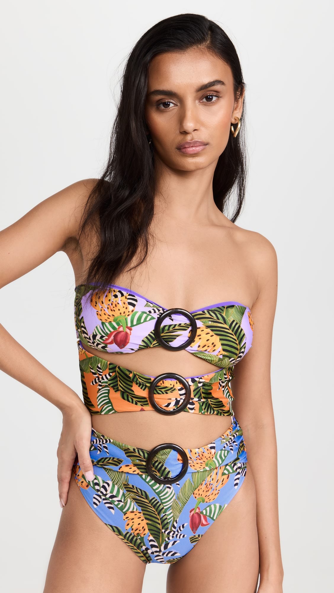 O-ring and floral print one-piece swimsuit