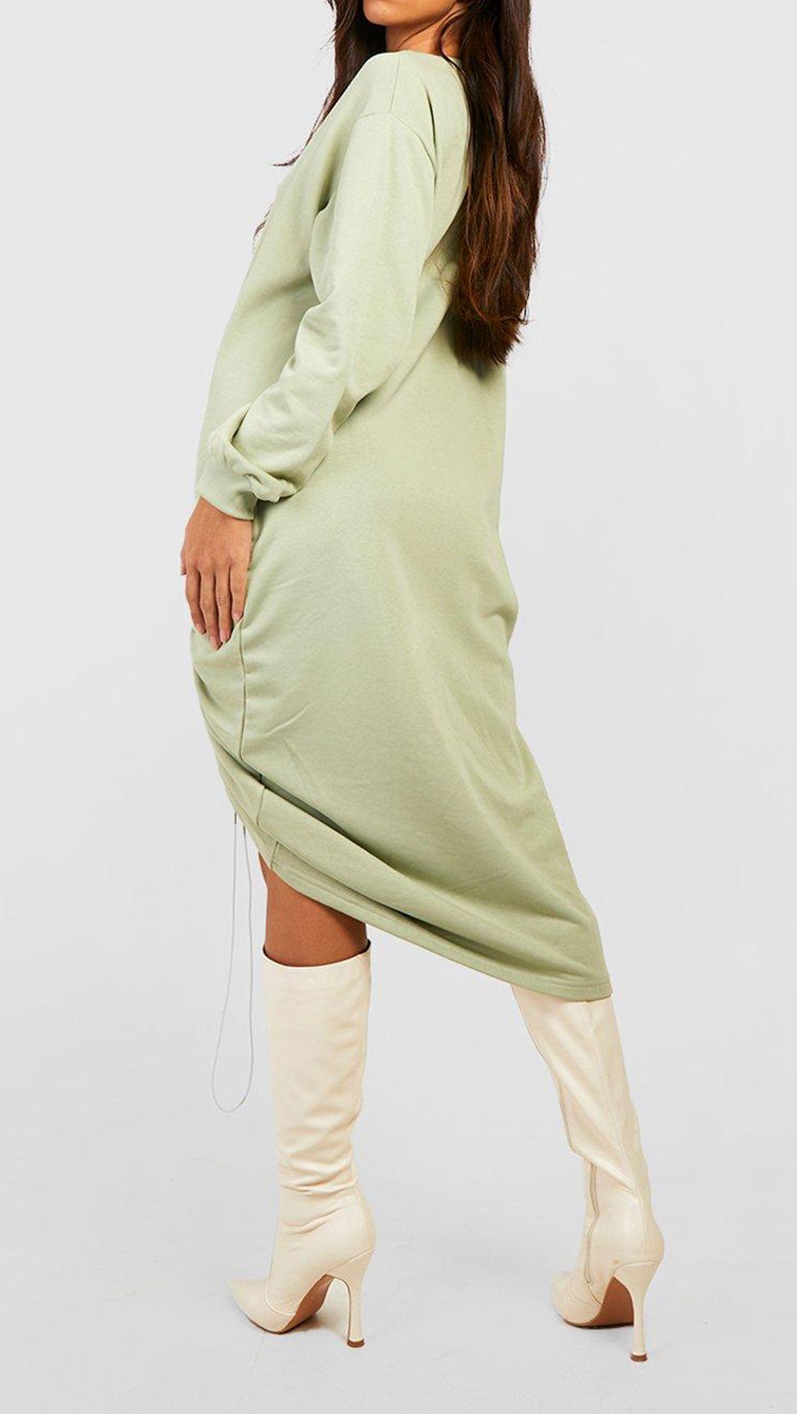 OVERSIZED RUCHED SIDE MIDI SWEATER DRESS