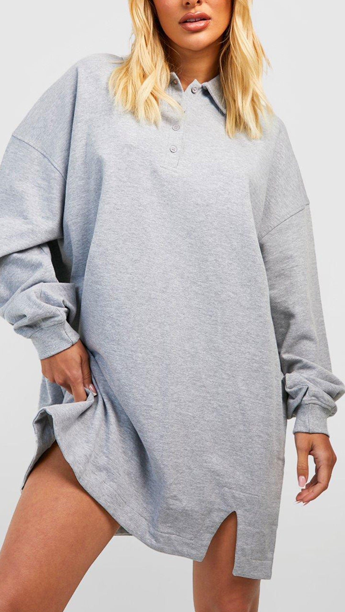 SUPER OVERSIZED COLLAR BUTTON DOWN SWEAT DRESS