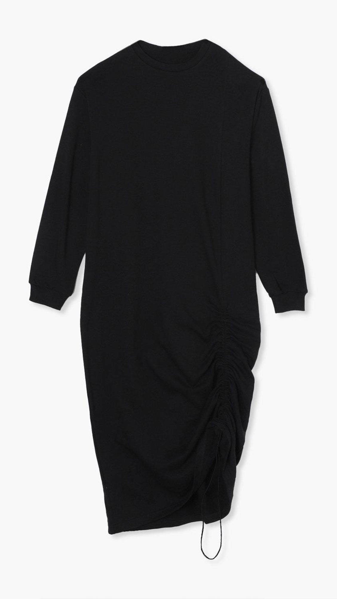 OVERSIZED RUCHED SIDE MIDI SWEATER DRESS