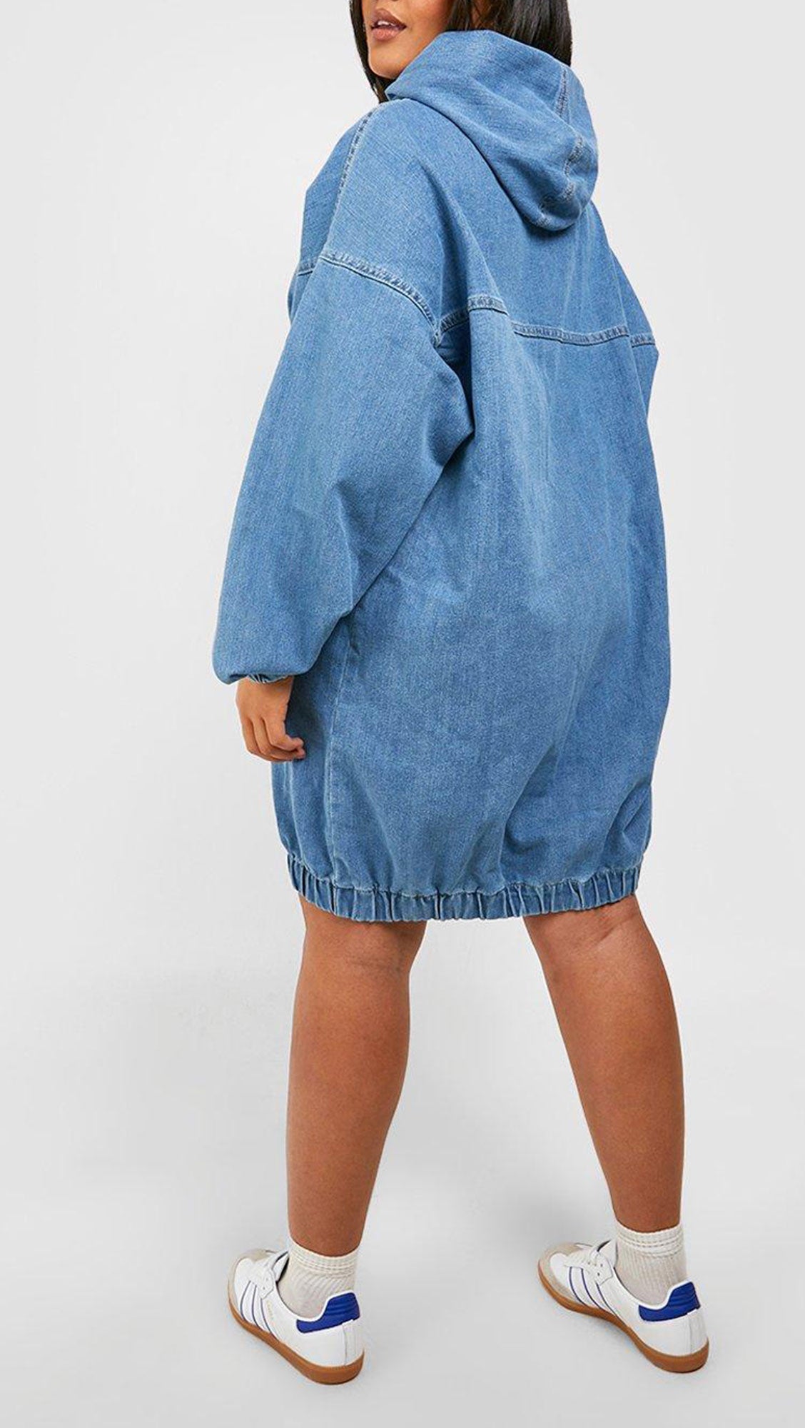 PLUS HOODED DENIM PULLOVER DRESS