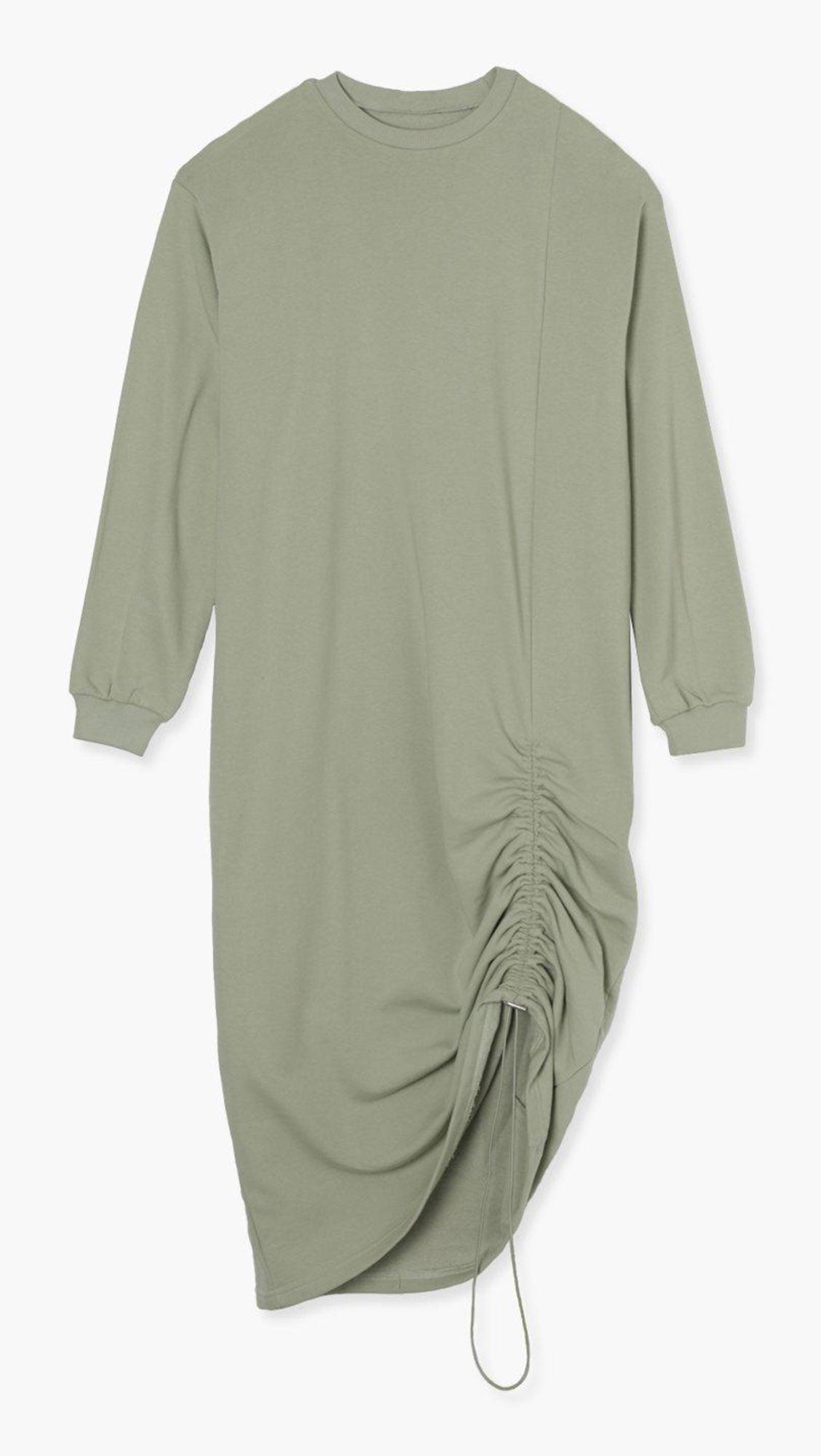 OVERSIZED RUCHED SIDE MIDI SWEATER DRESS