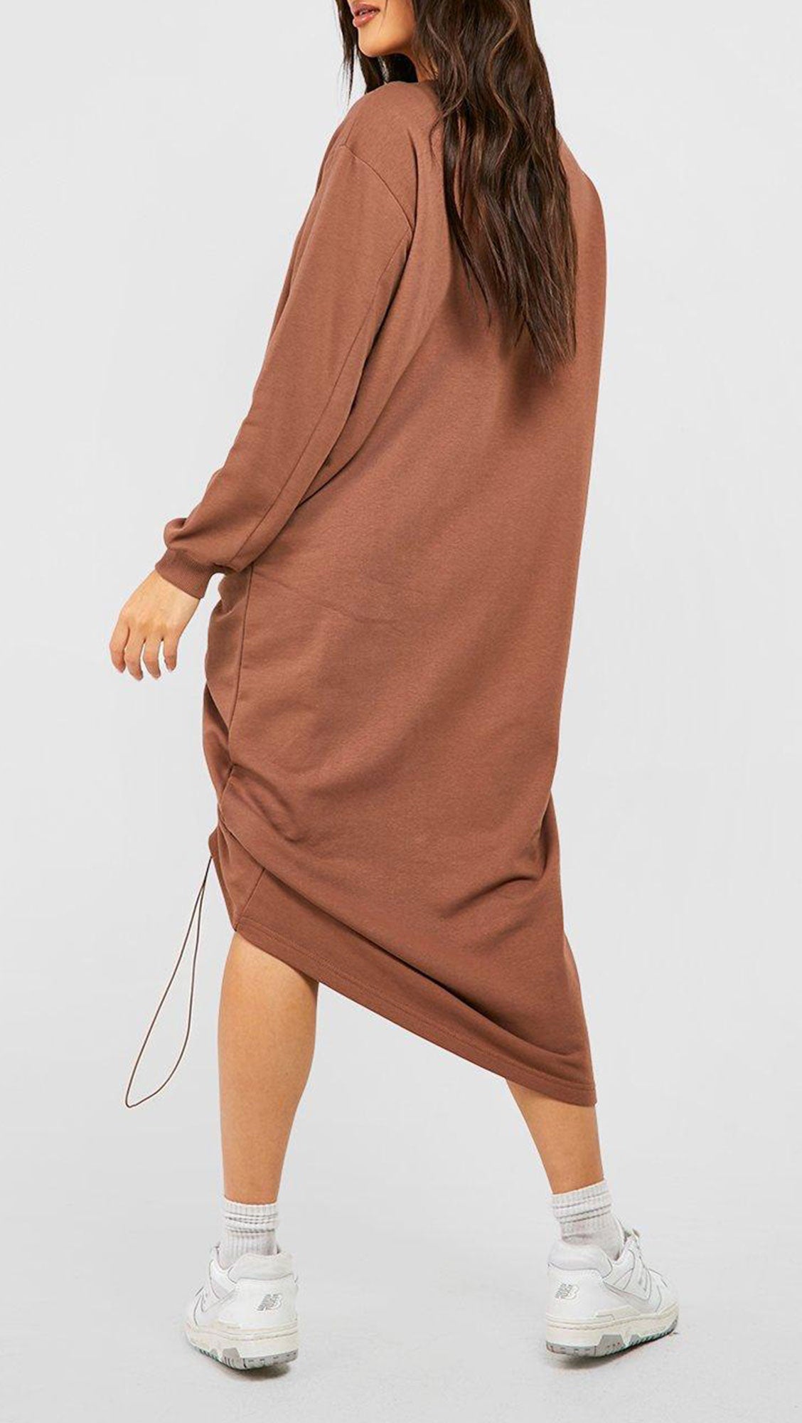 OVERSIZED RUCHED SIDE MIDI SWEATER DRESS